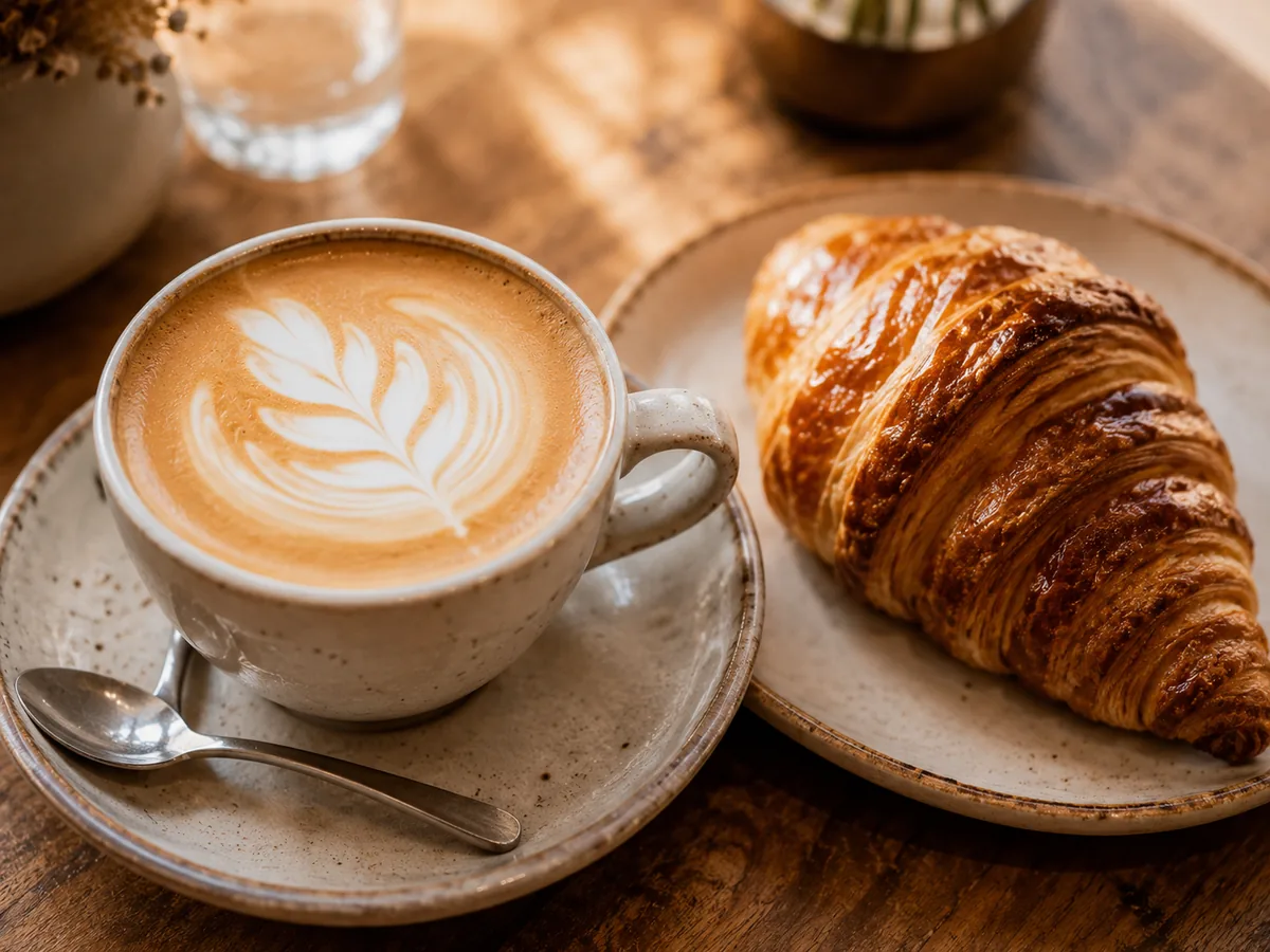 Flat white with a butter croissant