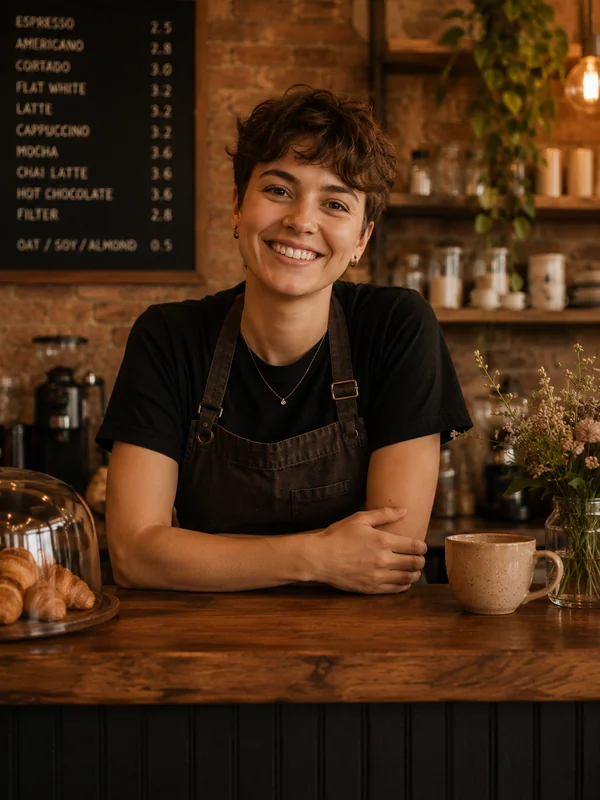 Robin at the counter
